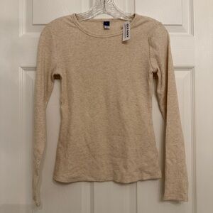 {Old Navy} Cream Ribbed Knit Long Sleeve Tee Shirt | S